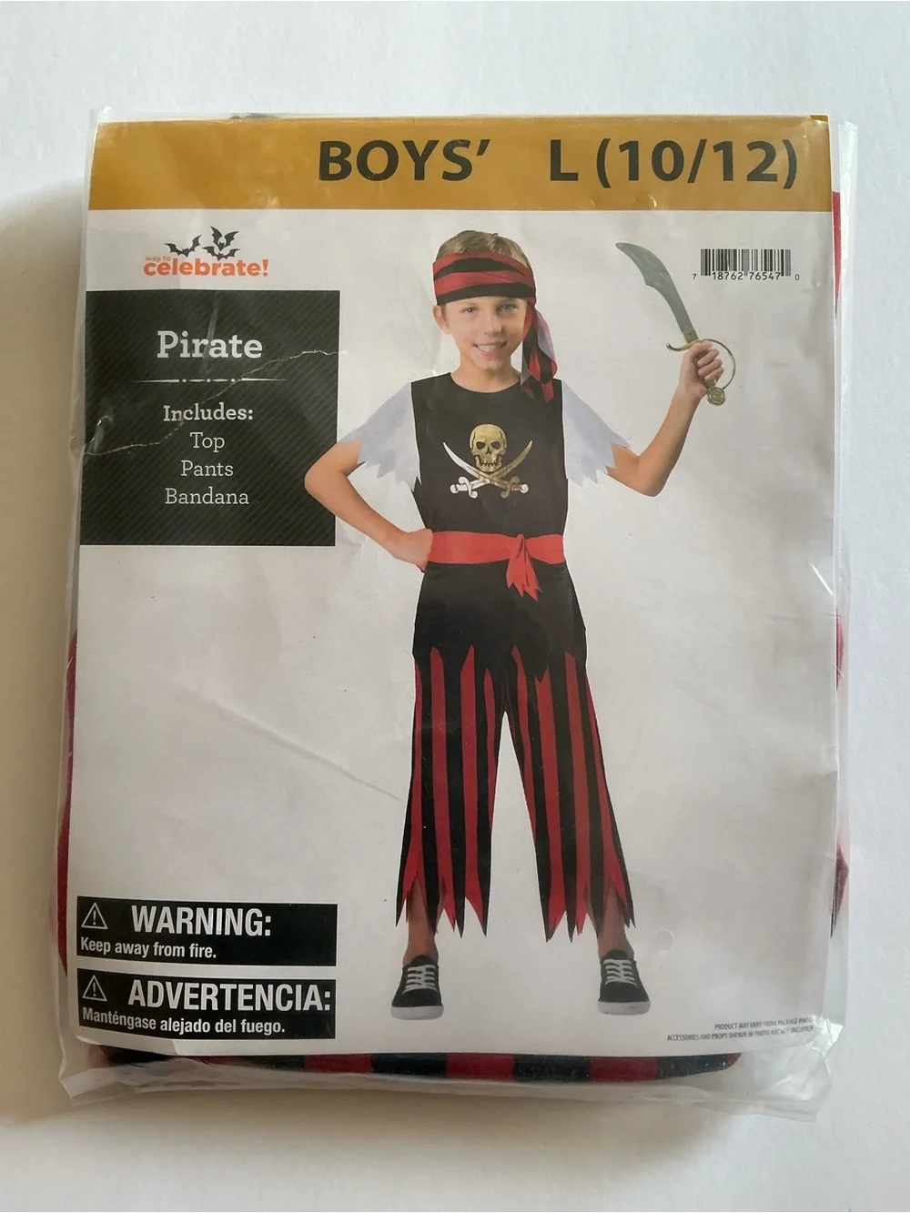 Boys' Pirate Costume Includes Top Pants & Bandana Size L (10/12) New In Package